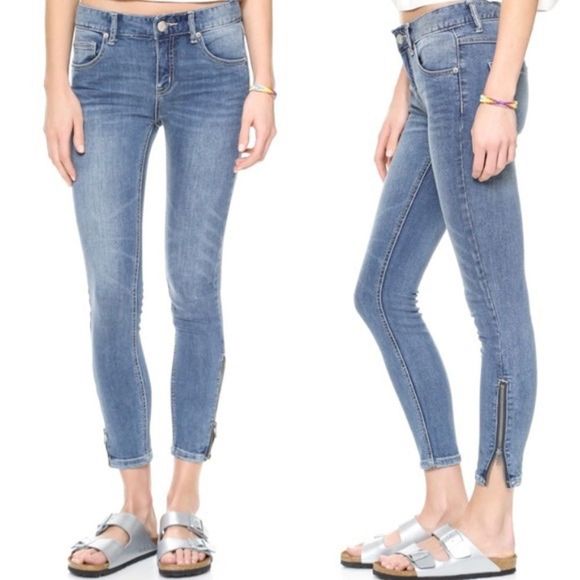 Free People High Waist Skinny Jeans Side Zip Ankle - Picture 2 of 7